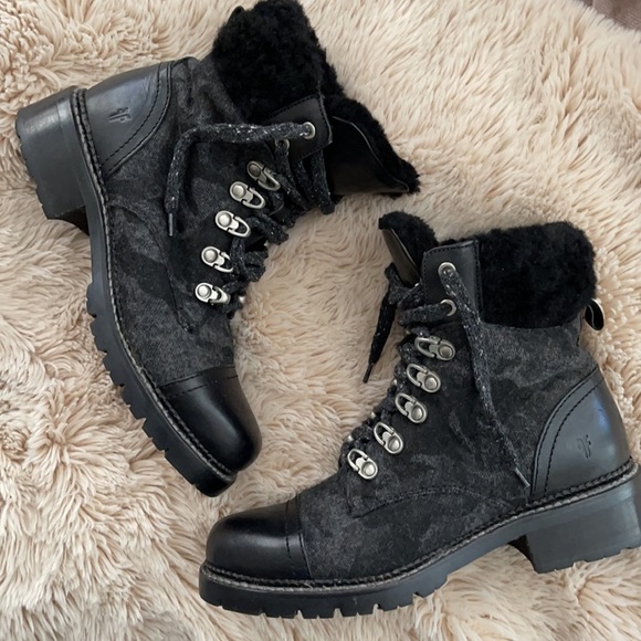Frye Shoes - Frye Samantha Lace Up Combat Shearling Hiking Boots